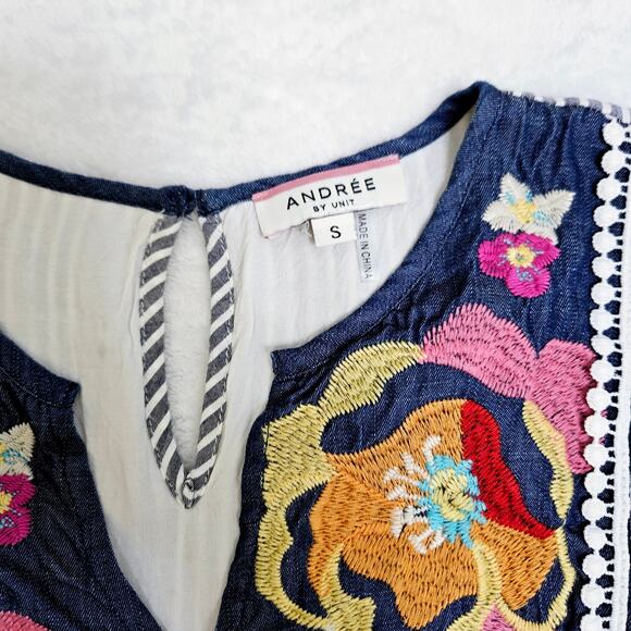 Andree by Unit Spring Sleeveless Dress Floral Embroidered Boho Easter Size Small - Picture 4 of 13